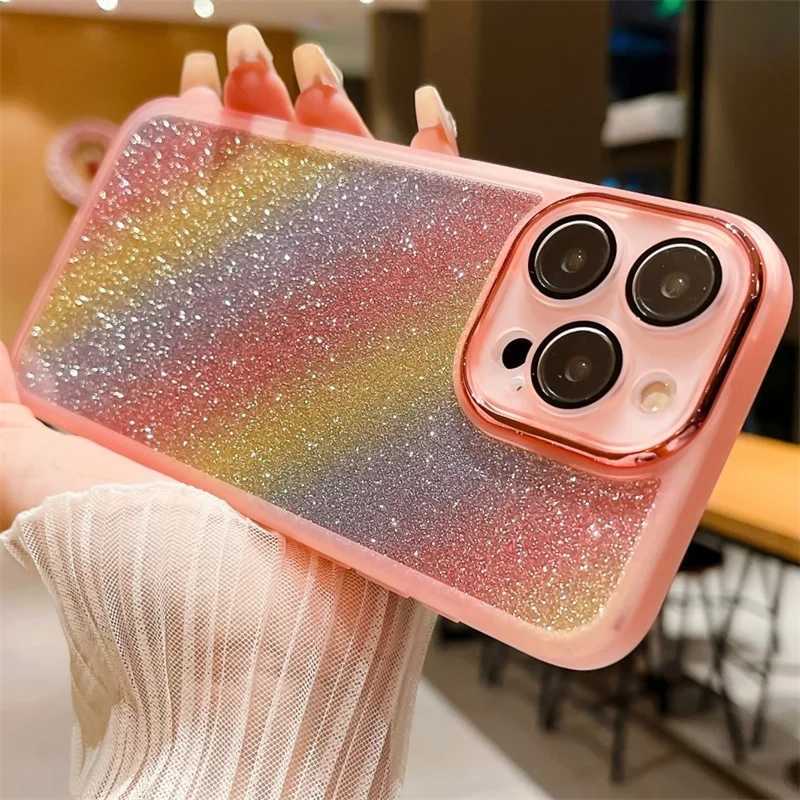 Mobiele telefoon bumpers luxe regenboog glitter heldere siliconenhoes voor iPhone 15 14 13 12PromAx 15Plus 14Plus 13mini 12mini camera lens beschermende cover y240423