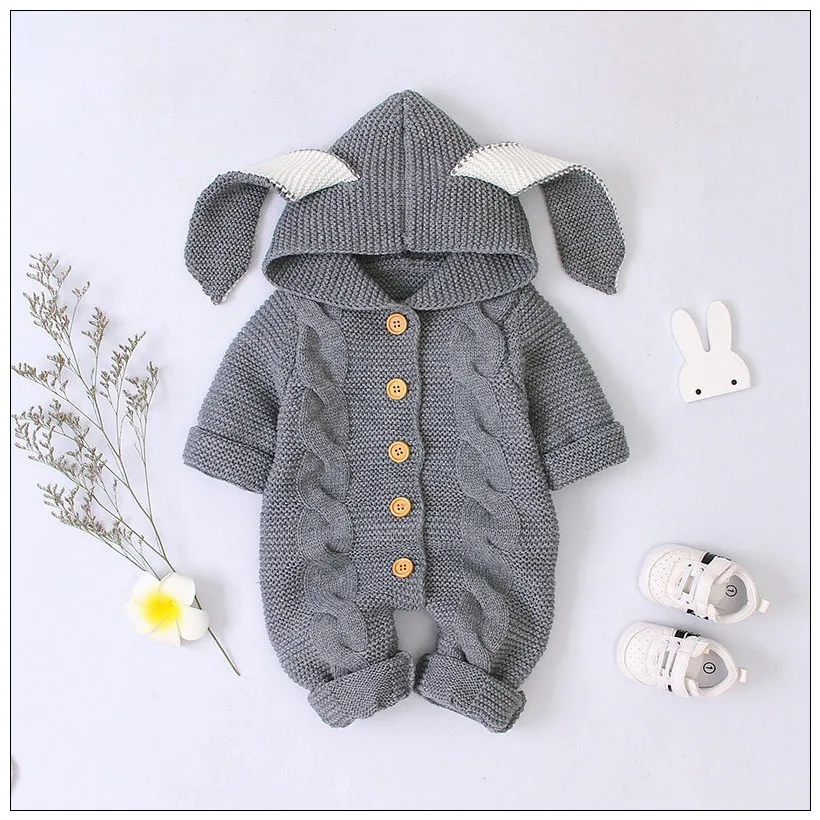 Sweaters Baby Newborn Sweater Soild Long Sleeve Winter Autumn Wool Warm Romper 024 Months Infant Boy Girl Outfits Knitted Hooded Clothes