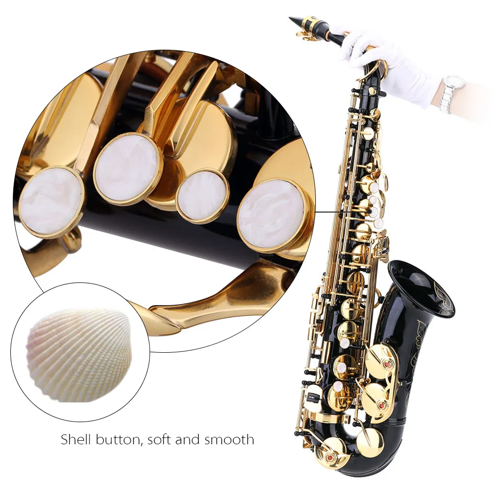 サクソフォンammoon eb alto saxophone真鍮ラッカーed gold e flat sax 82zキータイプの木管楽器のクリーニングブラシグローブパッド付きケース