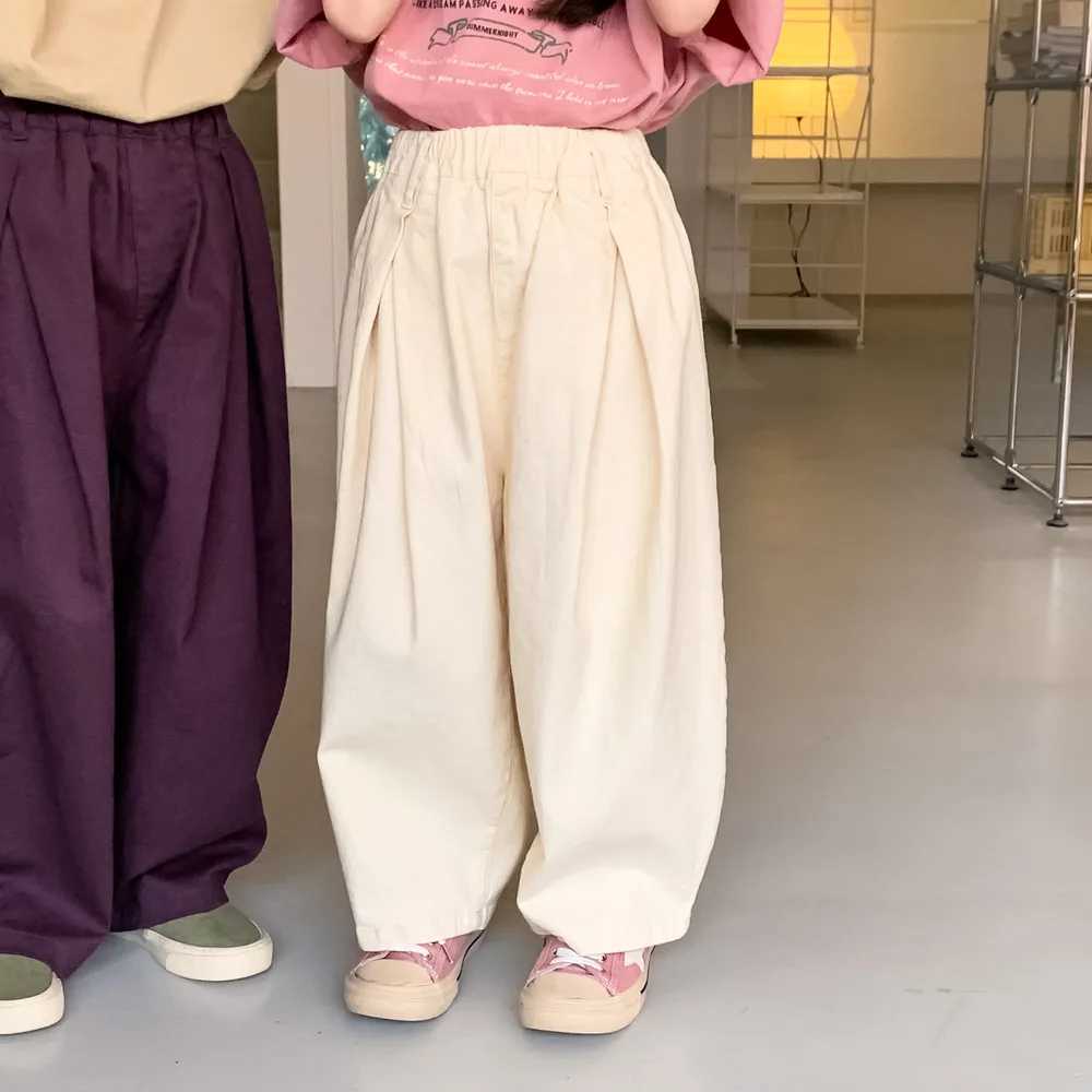 Trousers 2024 Spring New Children Cotton Baby Girls Solid Loose Wide Leg Pants Toddler Boys Versatile Casual Kids Clothes H240423