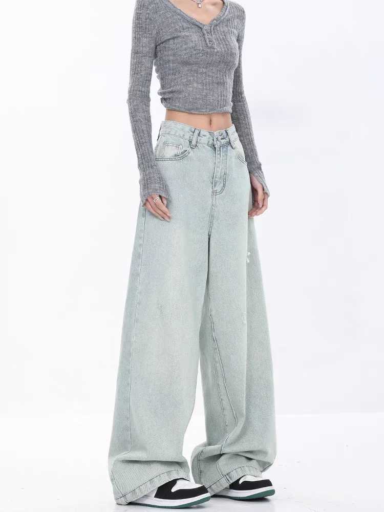 Kvinnors jeans kvinnor vintage nödställda tunna jeans amerikansk strt stil casual hål design mens hög midja rakblå byxor y240422