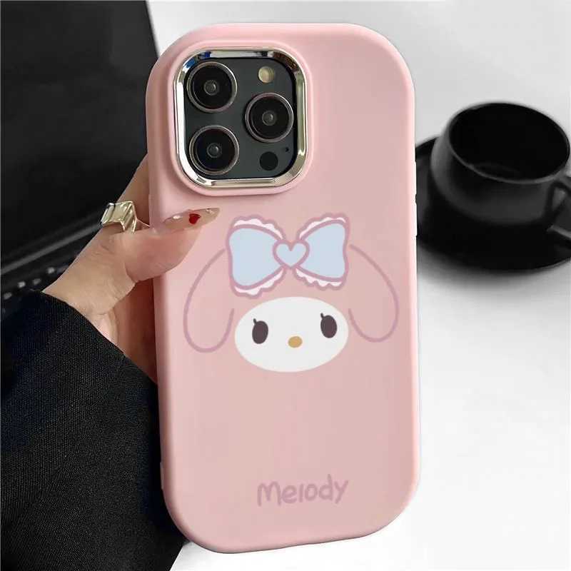 Téléphone portable Bumpers Kitty Family Cartoon Soft Telephone Case pour iPhone 7 8 Plus X XS Max XR 11 12 Pro 13 Mini 14 plus 15 Pro Max Metal Farme Candy Capa Y240423