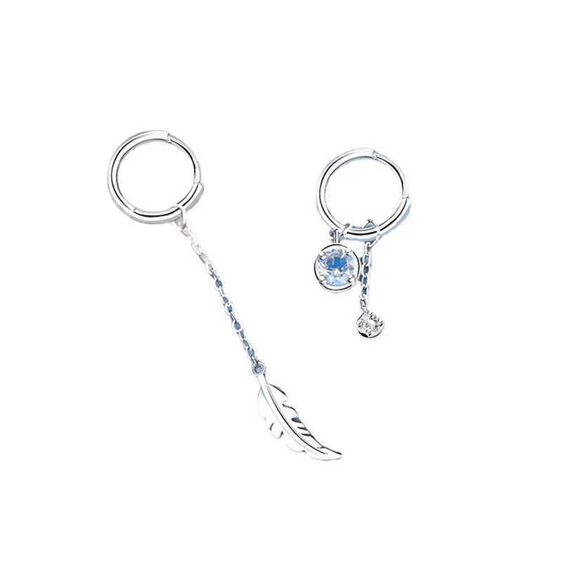 Peloton de lustre en lustre ciaxy argent asymétrique boucles d'oreilles en plumes de lune de lune pour la personnalité des femmes