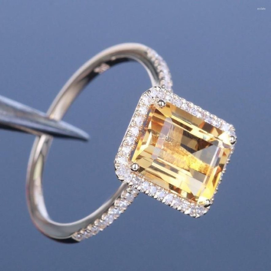 Cluster Rings Fashion Yellow Crystal Citrine Gemstones Diamonds For Women White Gold Silver Color Wedding Jewelry Bague Bijoux Gif227G