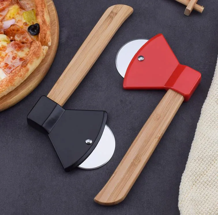 Fruit Vegetable Tools Tools Axe Bamboo Handle Pizza Cutter Rotating Blade Home Kitchen Cutting Tool Wholesale SN903