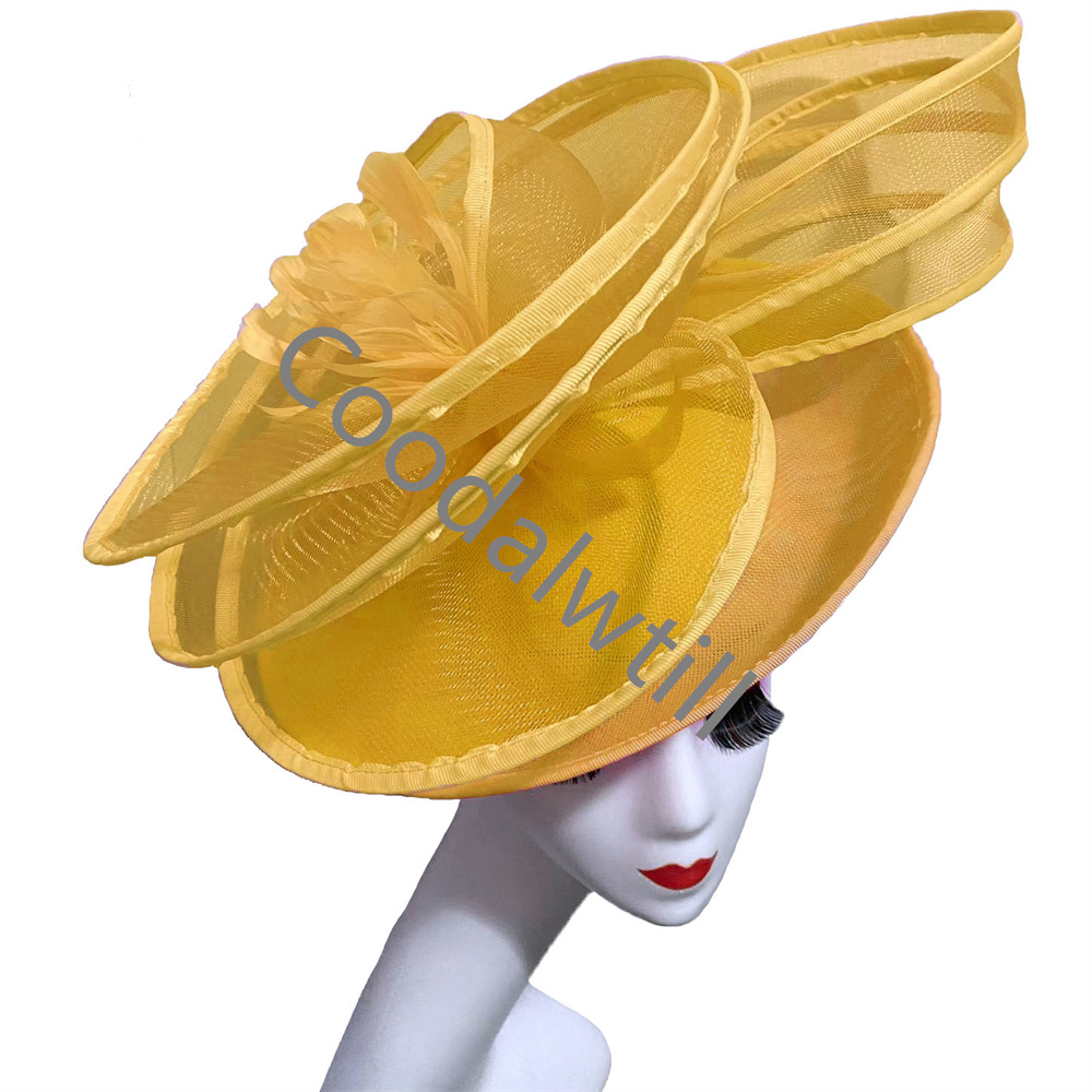 Big Derby Wedding Headpiece Women Tea Party Fascinator Hat Elegant Femme Race Cherk Chapeau Cap Fancy Feather Flower Pillbox Cap Kentucky Fascinators