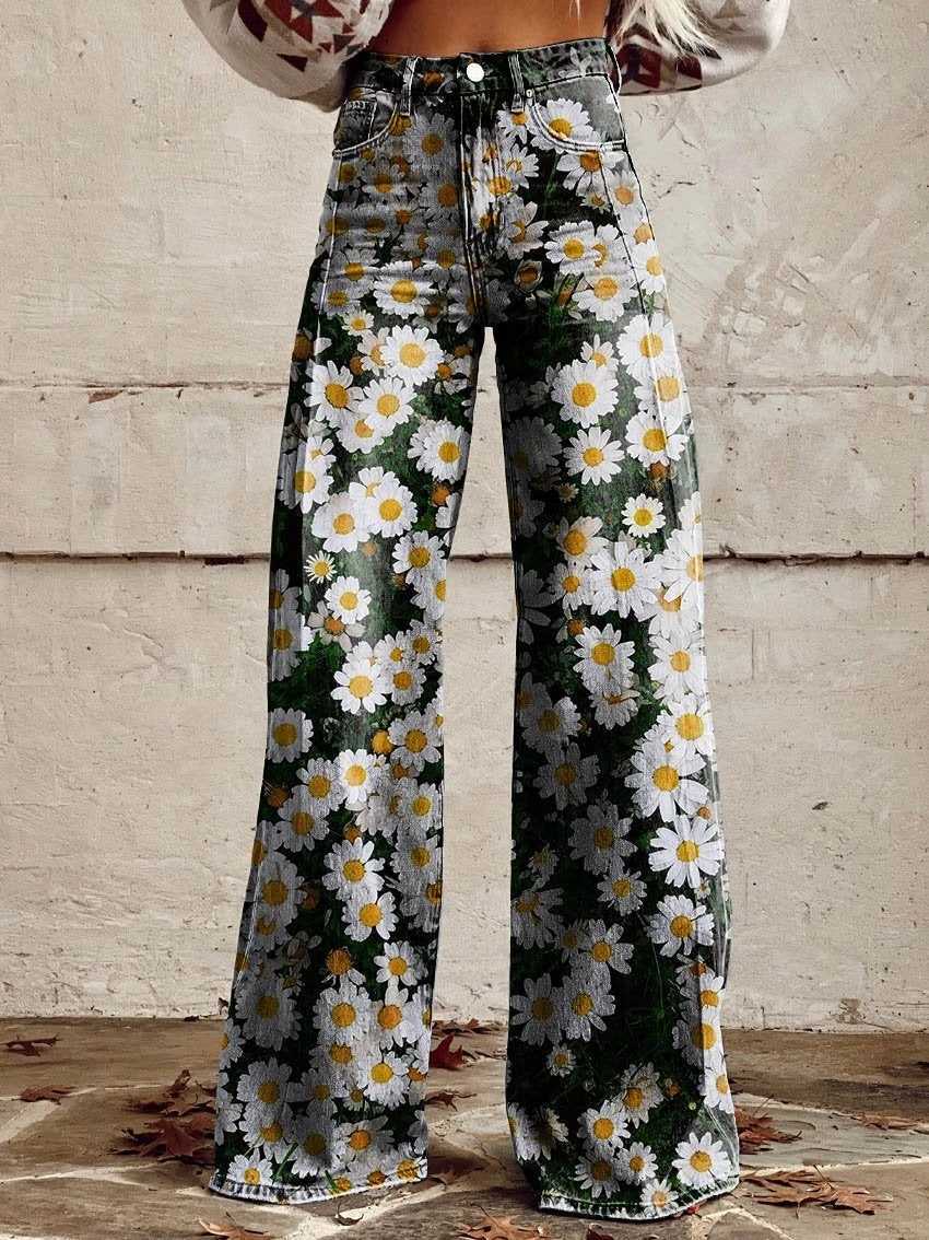 Women's Jeans Fashionable Daisy Womens Jeans High Waisted Wide Leg Pants Loose Womens Thin Imitation Jeans Wide Leg Y240422