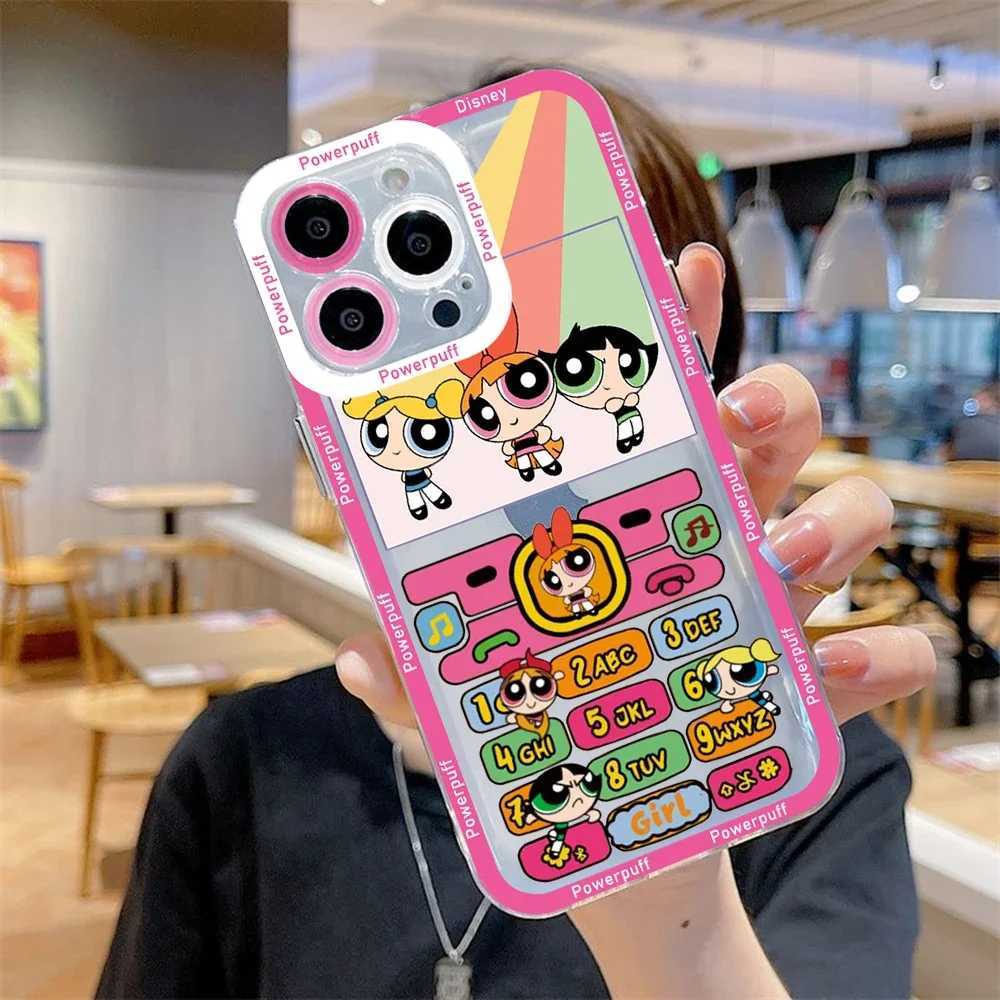 Téléphone portable Bumpers Cartoon Powerpuffs Girls Téléphone Case pour iPhone 15 14 13 12 Mini 11 Pro Max XR XSS SE 7 8 Plus Soft Transparent Cover Girl Gift Y240423