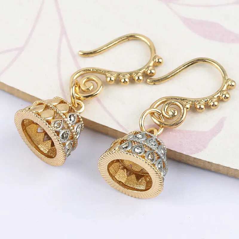 Charm Ethnic Geometric Gold Color Bell Inlaid Zircon Earring for Women Vintage Trendy Wedding Earrings Indian Boho Friendship Smycken Y240423