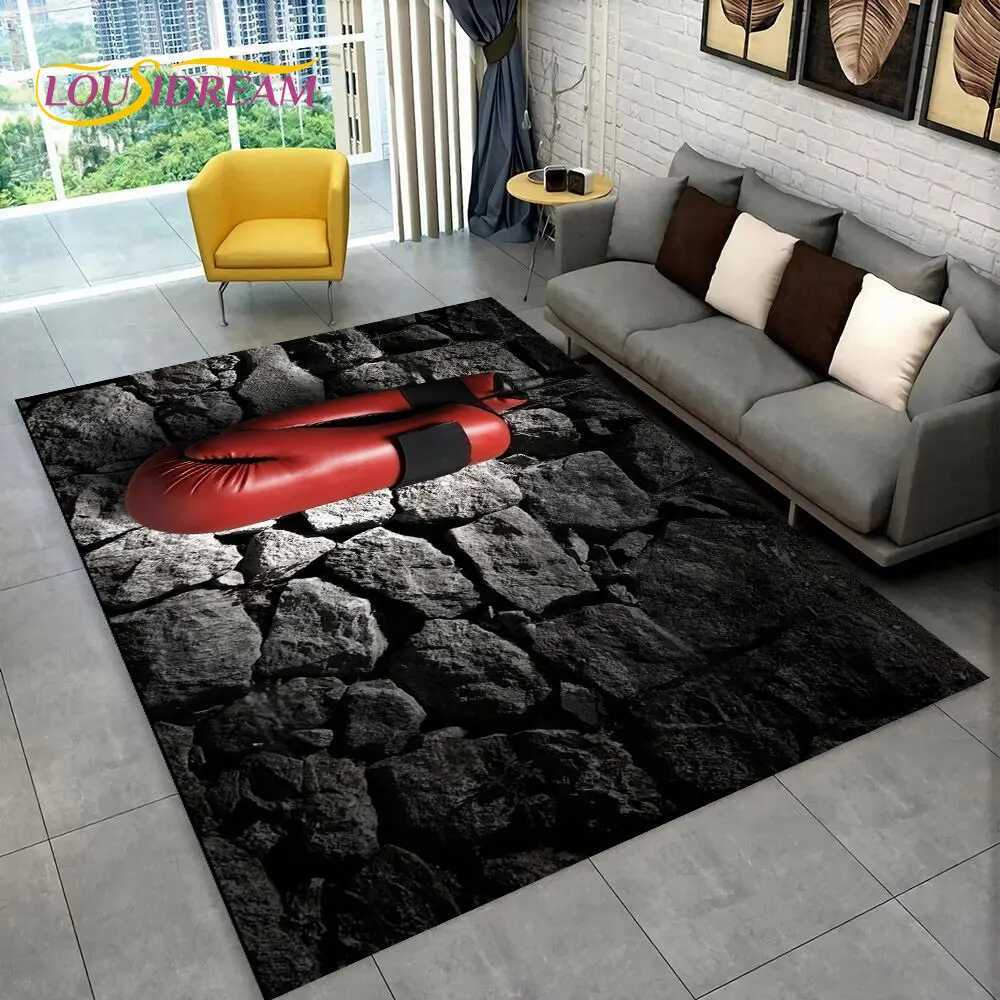 Teppich 3d Boxhandschuhe Boxer Kampfbereich Teppich Largecarpet Teppich für Wohnzimmer Schlafzimmer Sofa Fußmatte DekorationKids Nicht-Schlupfbodenmatte T240422
