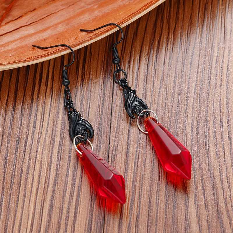 Charm vintage zwarte vleermuis oorbellen rood kristal traan traan gotisch alternatieve sieraden gotisch cadeau voor vrouwen nieuwe bat earring lover Halloween y240423