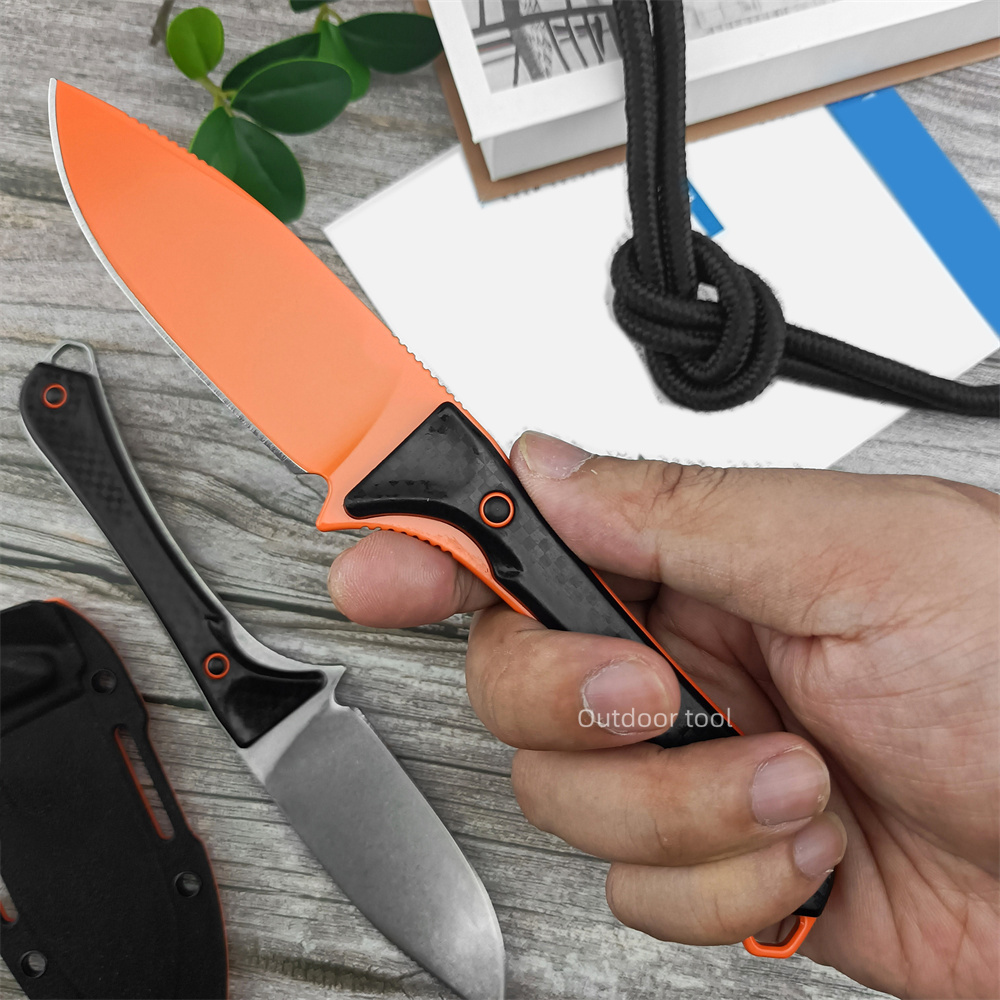 BM 15201 Altitude Fixed Blade Knife Orange DLC/Stonewashed Blade Nylon Fiber Handtag med mantel utomhusöverlevnad Taktiska raka knivar 15002 15017 15006 535