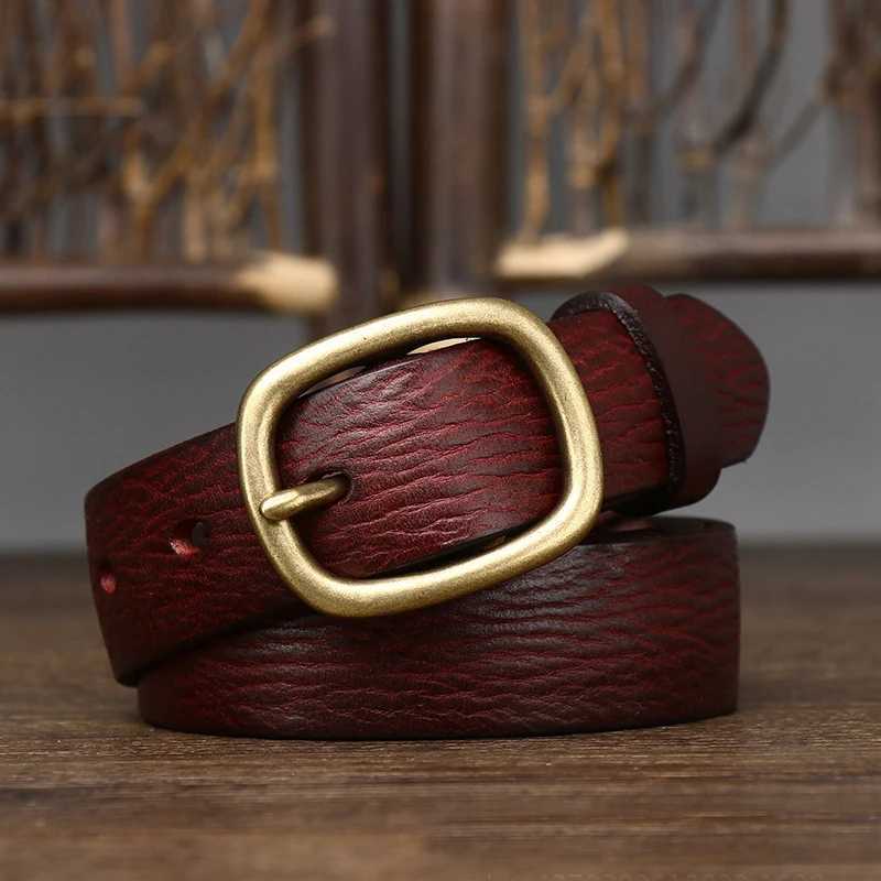 Ceintures de chaîne de taille 2,8 cm de large pour femmes de large ceinture réelle boucle de broche en cuivre Jean Buffalo ceinture à la mode et simple nouvelle ceinture Y240422