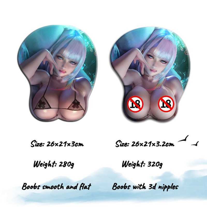 Mouse pads Pulseira repousa nsfw 3d mamilos hentai lucy nude anime Sexy mouse blide com pulso grande oppai silicone gel mousepad y240423