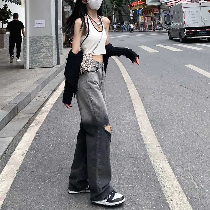 Damesjeans dames scheurde bodycon jeans vrouw mode patchwork Harajuku esthetische broek jeans voor vrouwen met hoge taille spijkerbroeken y240422