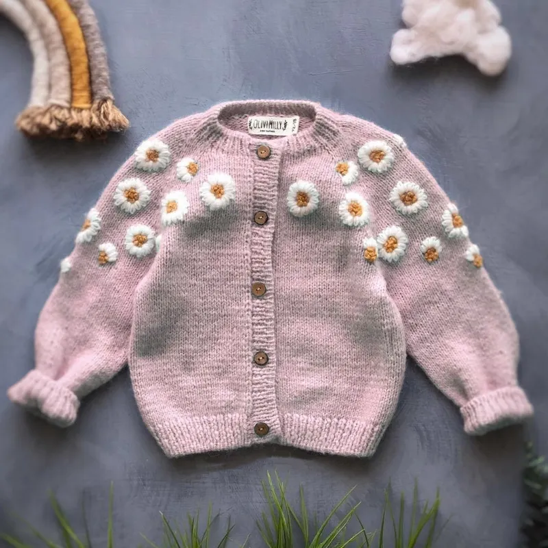 Cappotti neonati neonati principessa ricamo floreale in maglia cardigan bambini abiti da maglione bambini abiti da maglieria bambini 07y