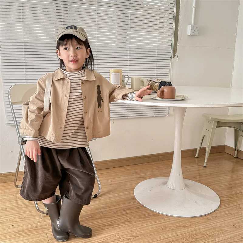 Trousers 2023 New Children Spring Casual Pants Fashion Letter Print Girls Corduroy Shorts Cute Boys Calf-length Kids Clothes H240423