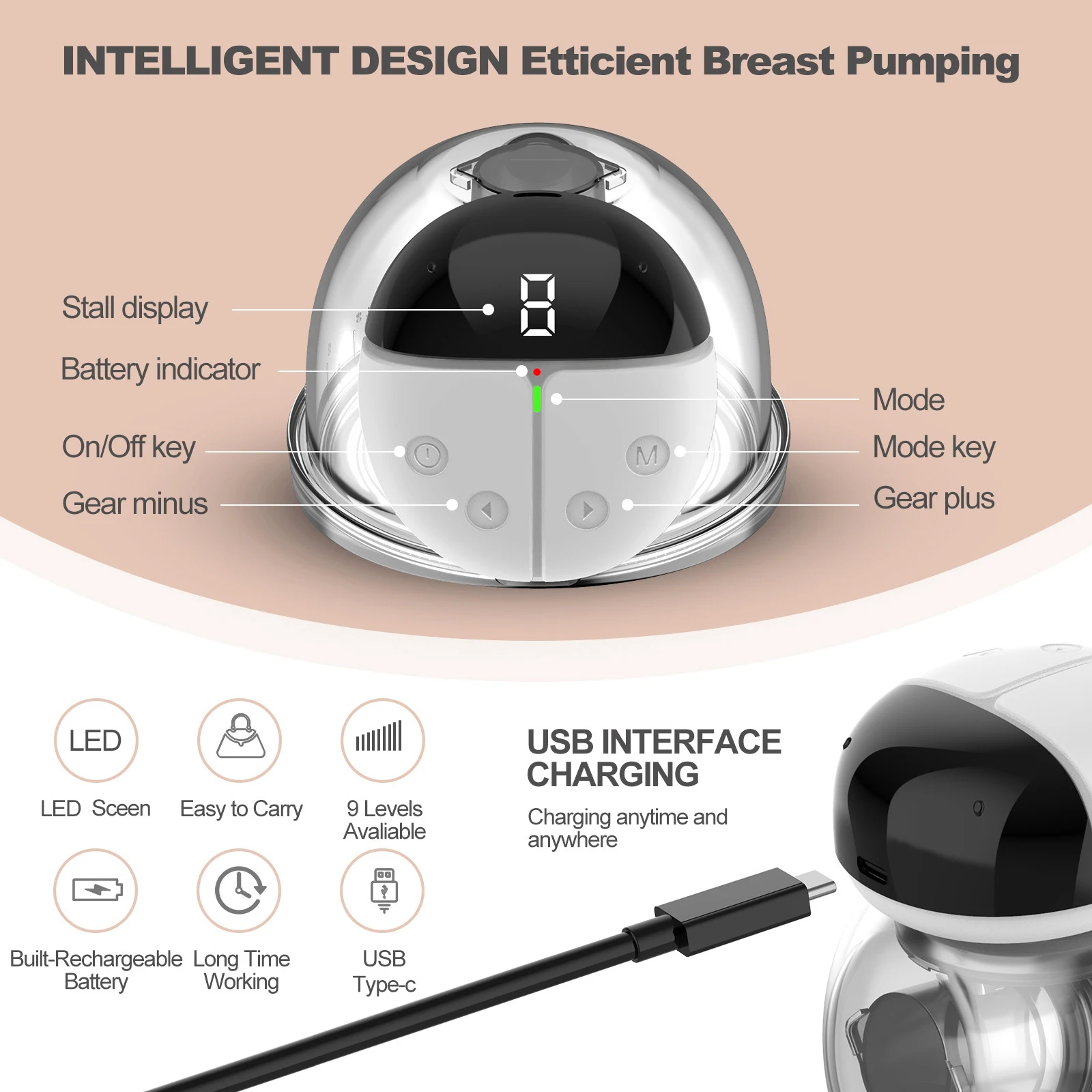 Enhancer Wearable Hands Free Electric Breast Pump Silent Invisible Pain Free Feeding Pump Portable Breast Pump with LED Display Screen