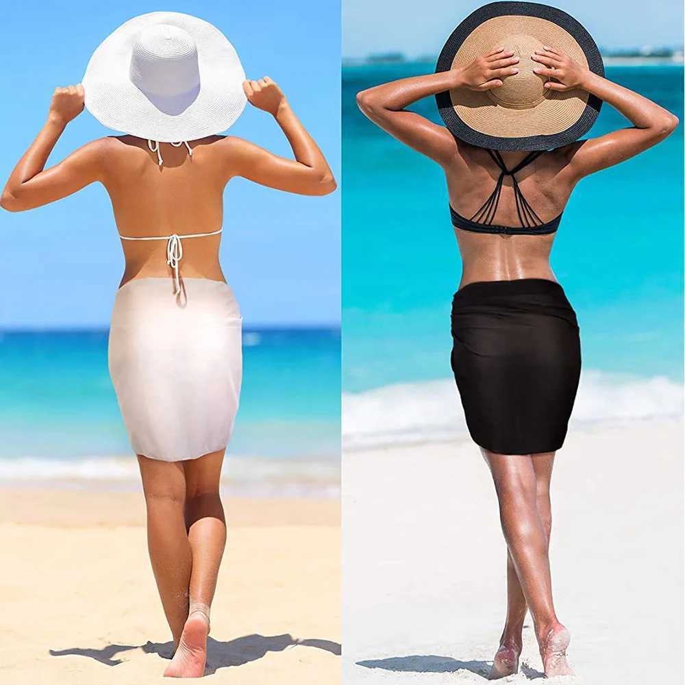 Swim Wear Женщины короткие саронгы купальники сокрытия пляжные бикини прозрачные короткие юбки шифоновые шарфулы для купальников 240423
