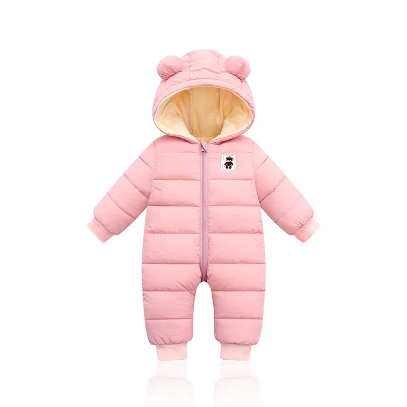 Één-stuks babykleding winter down jas rompers cooded plus fluweel warme jumpsuit peuter kleding jongen meisje sneeuwpuit baby