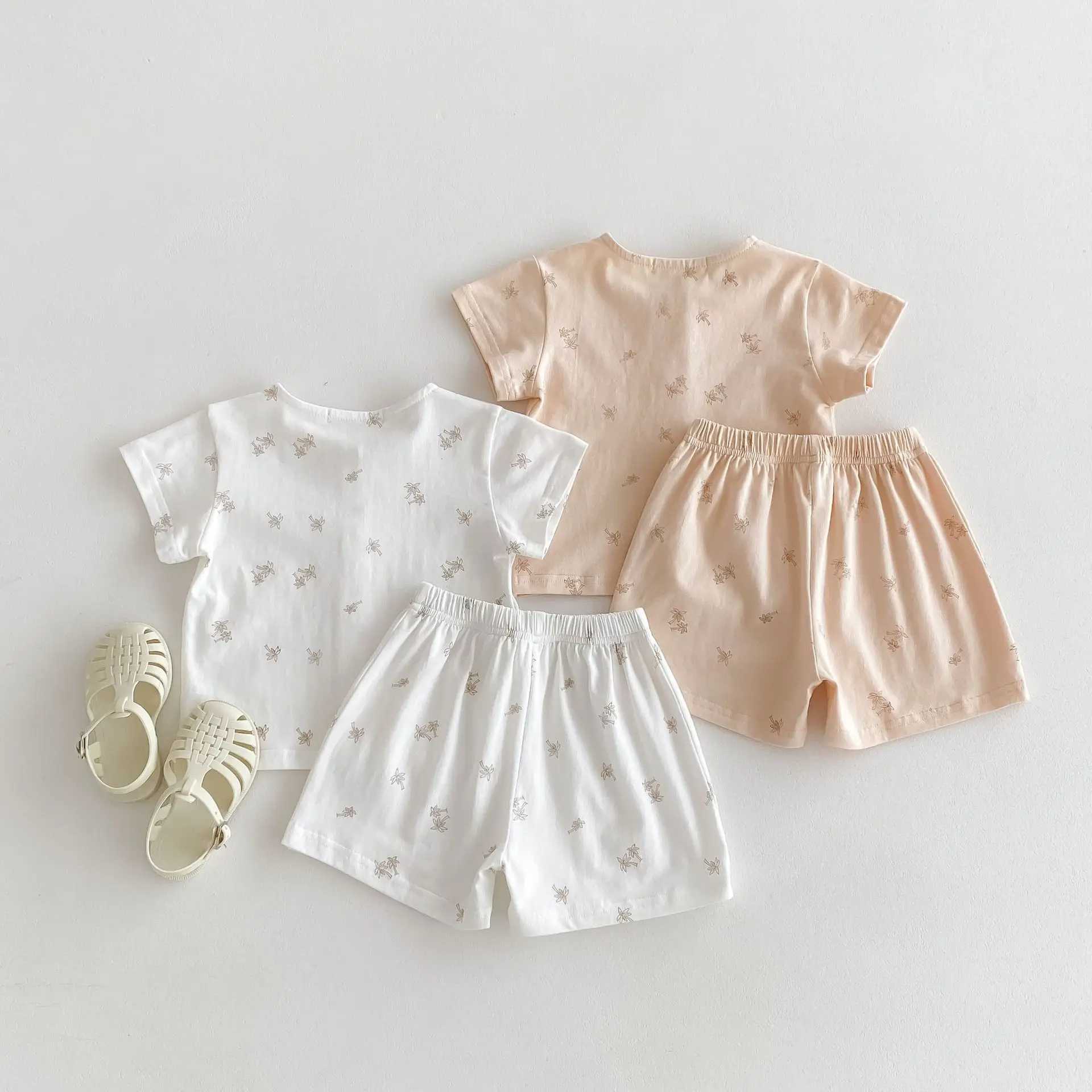 Ensembles de vêtements 2024 Nouveau bébé à manches courtes Bénérations Vêtements Kids Girls Cotton Tops + Shorts PAJAMAS SUIT