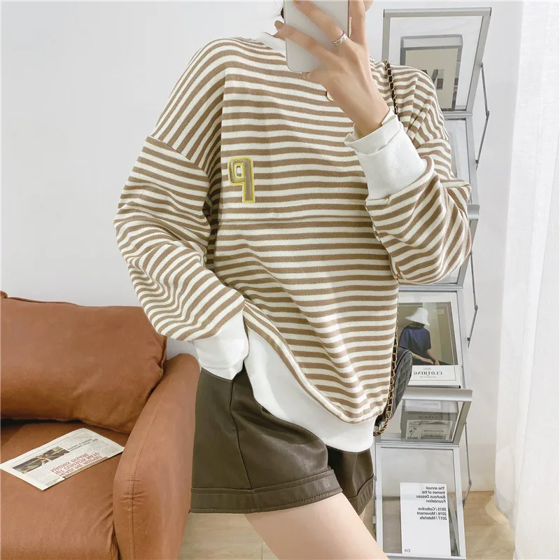 Dresses Striped Pullover Loose Casual Horizontal Zipper Breastfeeding Sweater Pure Cotton Spring Hoodies For Mother Wear Maternity 1921