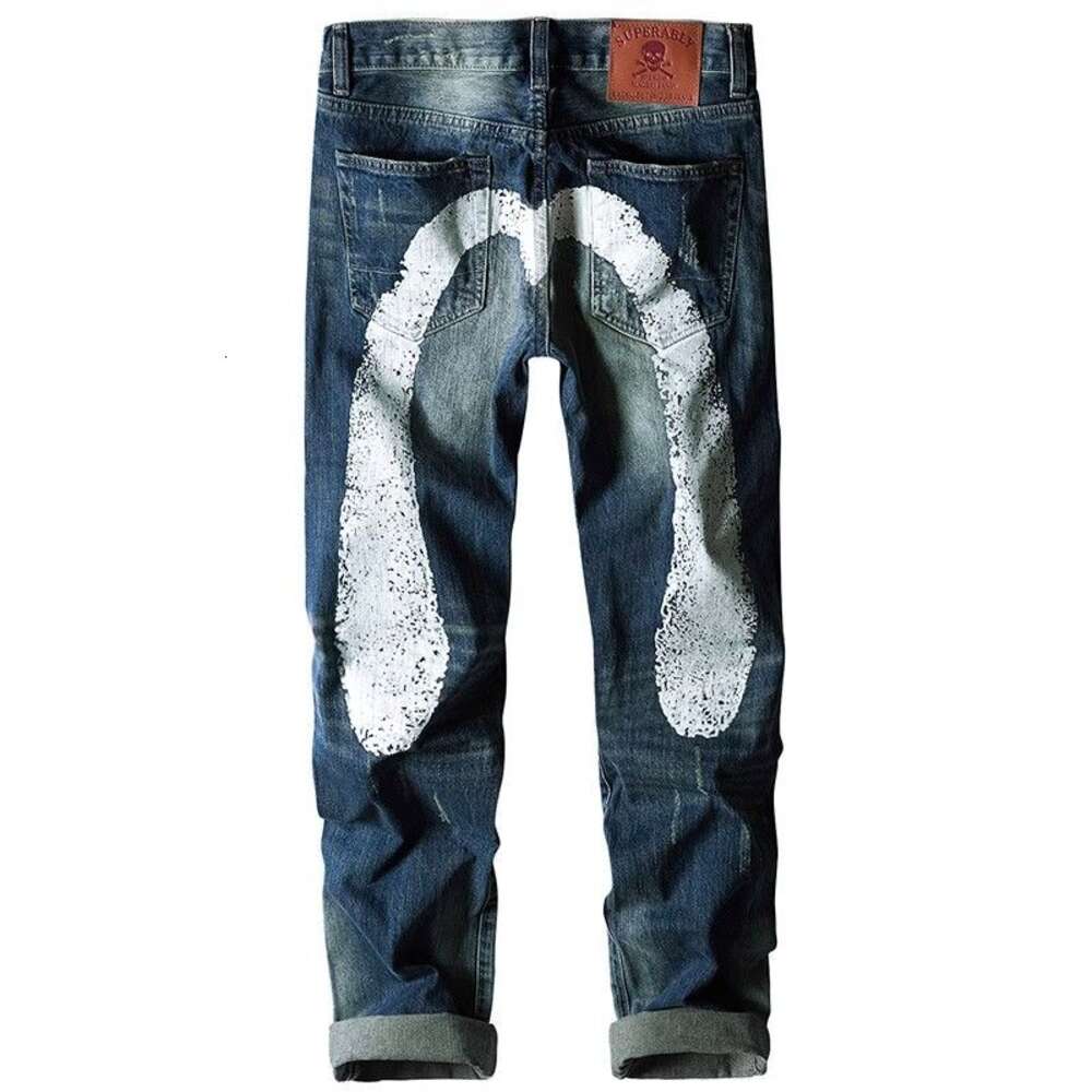 Fushen Jeans With Straight Fit Large M White Printed Brand, Fashionable And Trendy Men's Oversized Denim Pants 348240