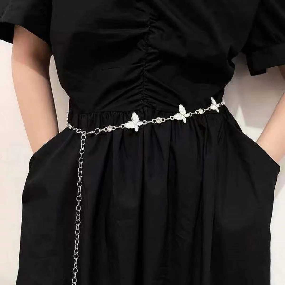 Waist Chain Belts A drip oil butterfly waist chain for womens dress casual and fashionable belt versatile waist chain for travel and leisure