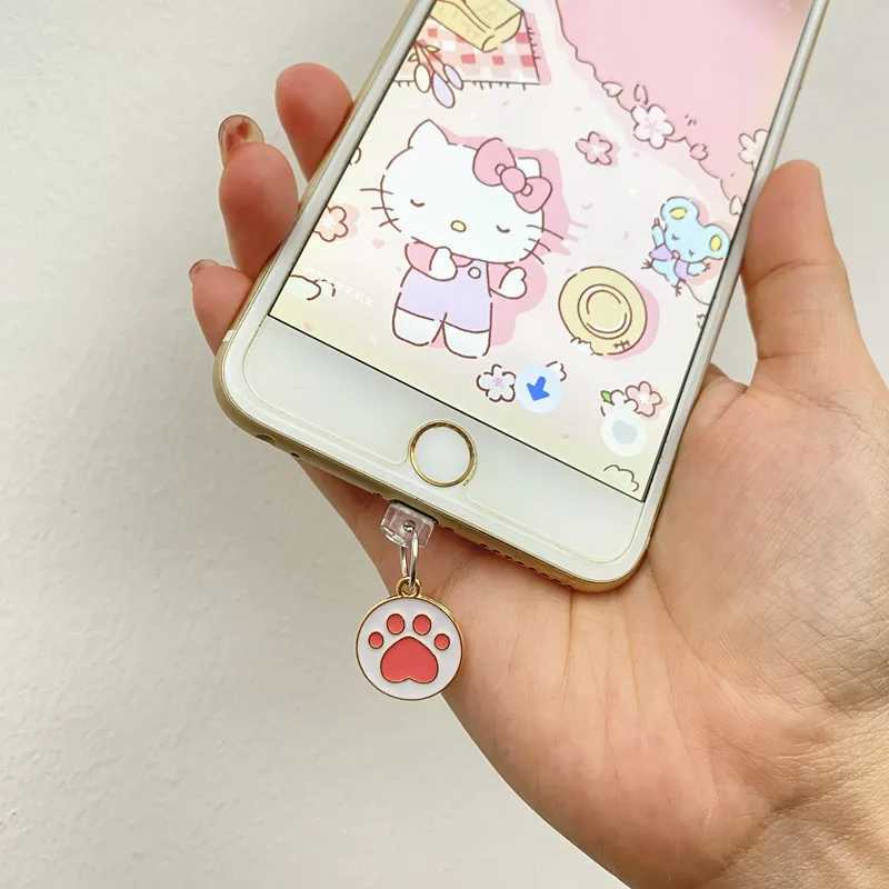 Cell Phone Anti-Dust Gadgets Pink Cat Paw Phone Dust Plug Charm Cute Anti Dust Cap Pendant Charge Port Plug For iPhone Type C Android Dust Protection Stopper Y240423