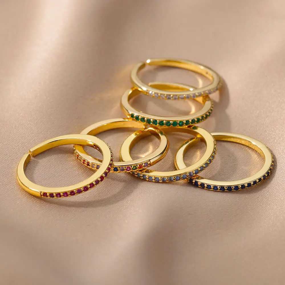 Bröllopsringar mini zirkongröna ringar för kvinnor rostfritt stål guldfärg justerbar fingerring engagemang bröllop julsmycken gåva
