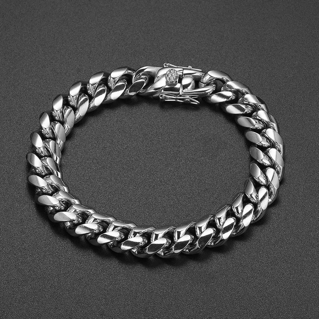 Beaded New 6/8/10/12/14/16/18mm Kvinnor Mens smycken Silver Färg Rostfritt stål Miami Curb Cuban Chain Armband Bangle 240423