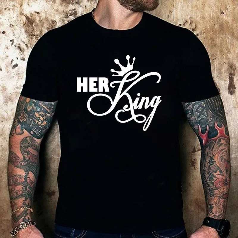 여자 티셔츠 그녀의 왕의 왕 그의 여왕 커플 T 셔츠 크라운 프린트 프린트 커플 트셔츠 여름 패션 여성 티셔츠 캐주얼 O- 넥 탑 애호가 티 셔츠 240423
