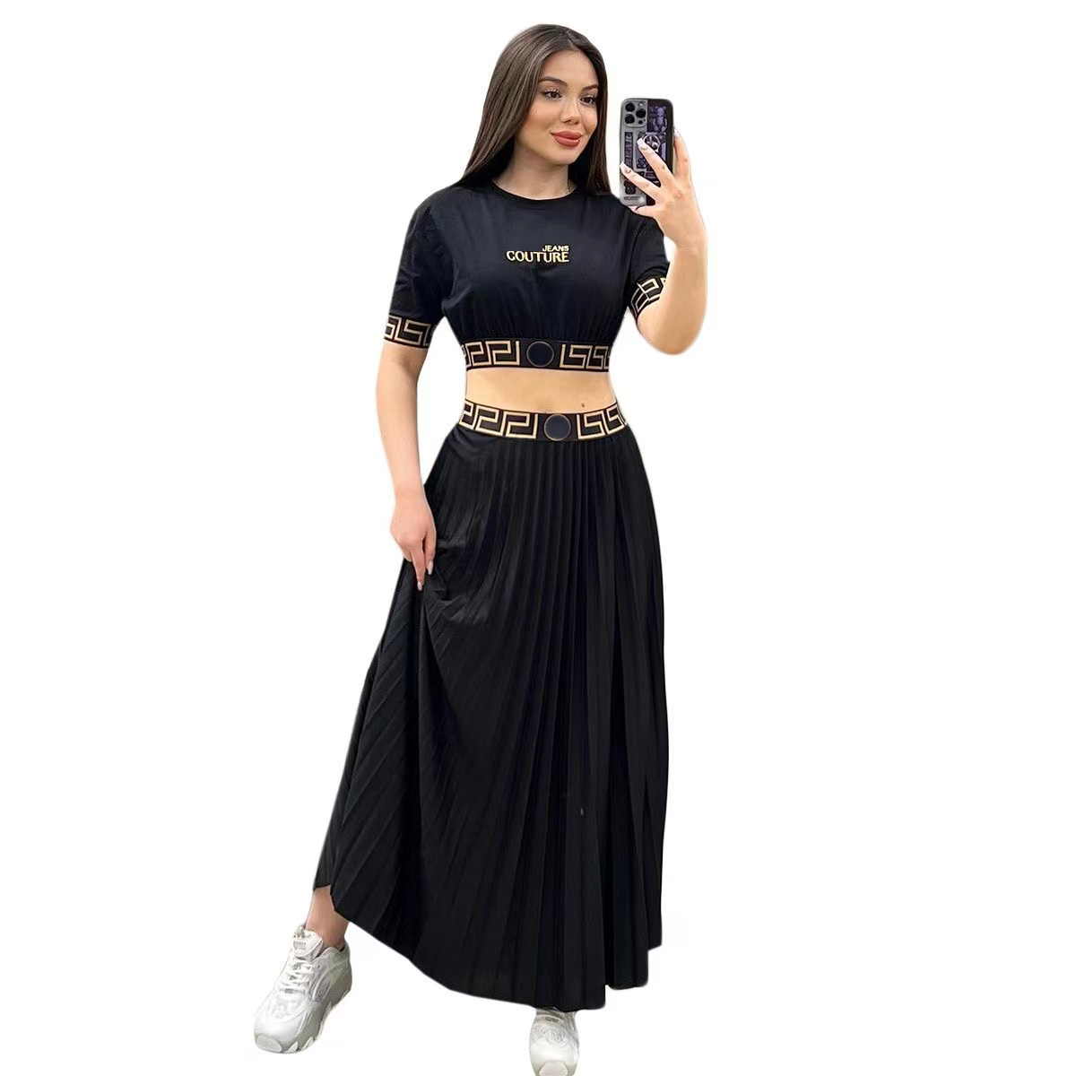 2024 new women's wear designer brand summer fashion logo short-sleeved women's knitted t-shirt girls high waist skirt casual dress, Asian size S-2XL