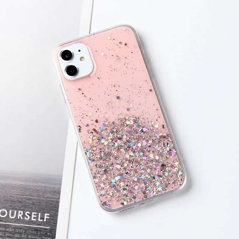 Case di telefonia cellulare Custodia stella glitter gradiente di lusso iPhone 14 13 12 xr xs pro max iPhone 8 7 6s 6 più se2020 Case di copertura TPU morbida Clear D240424