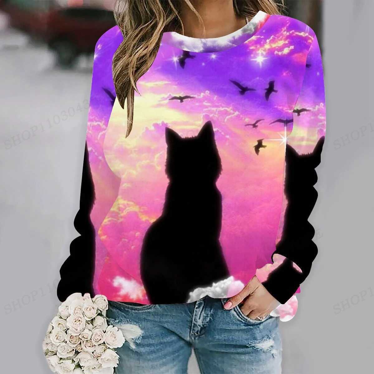 Sweats à capuche masculine Sweats Sweats Sweat à sweats de chat drôle Animal 3D Print Round Cou Long Swets HARAJUKU HOODIES Y2K COAP GIRLS SUITSUIS KAWAII Pullover 240424