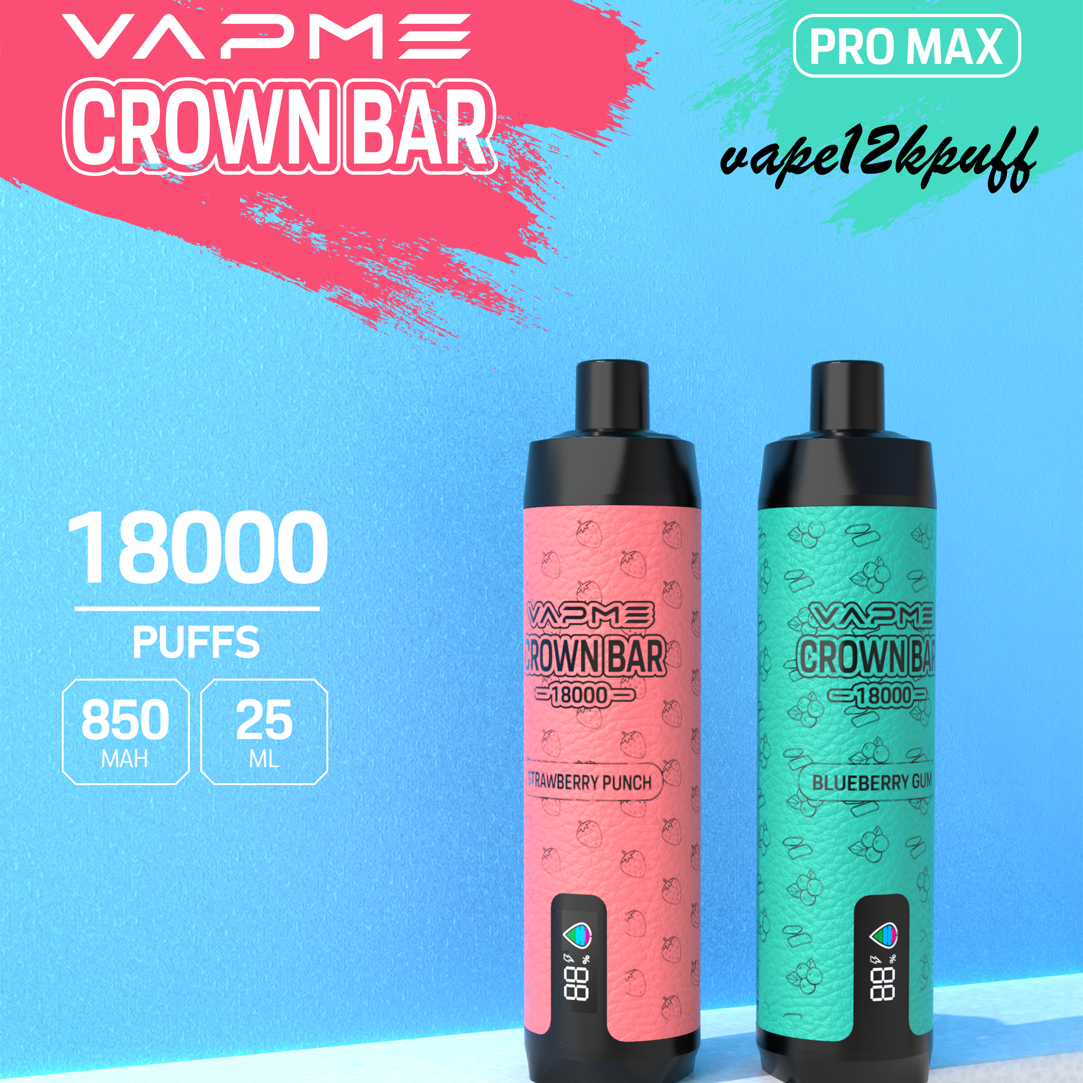 VAPME CROWNBAR18000PUFF PROMAX Einweg DTL Vape Puff18K wiederaufladbar 850 mAh Smart Display 18 kpuff Maschenspulen Ladestangen Kit 0% 2% 3% 5% 5% 12 Geschmack optional