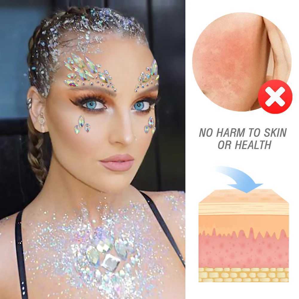 Kroppsfärg 6sts sjöjungfru ansikte juveler ädelstenar Rhinestones Rave Eye Body Tillfälliga klistermärken Crystal Face Stickers Dekorationer för festivalparty D240424