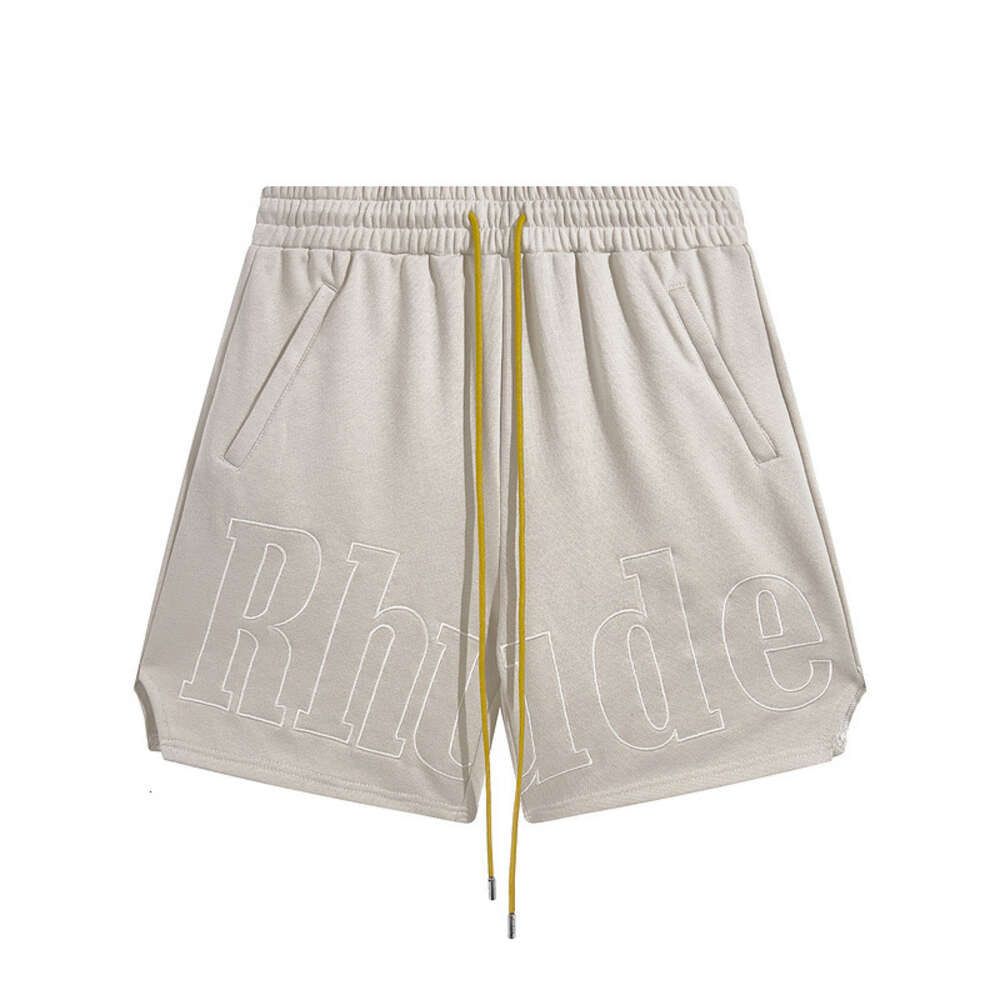 Trendy Brand RHUDE Micro Embroidered Drawstring Casual Cotton Shorts for Men and Women High Street Beach Sports Capris