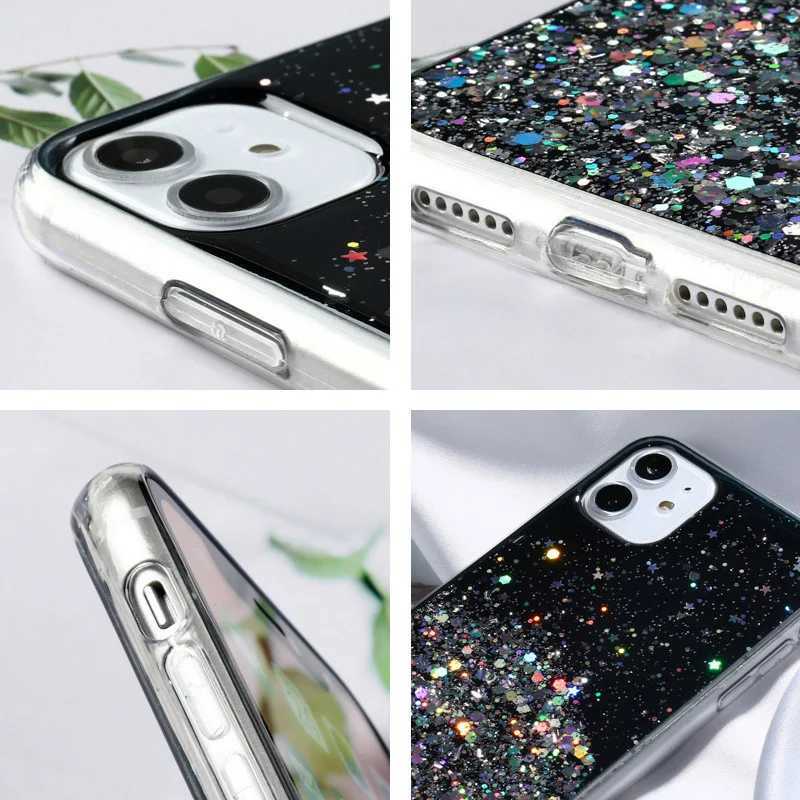 Case di telefonia cellulare Custodia stella glitter gradiente di lusso iPhone 14 13 12 xr xs pro max iPhone 8 7 6s 6 più se2020 Case di copertura TPU morbida Clear D240424