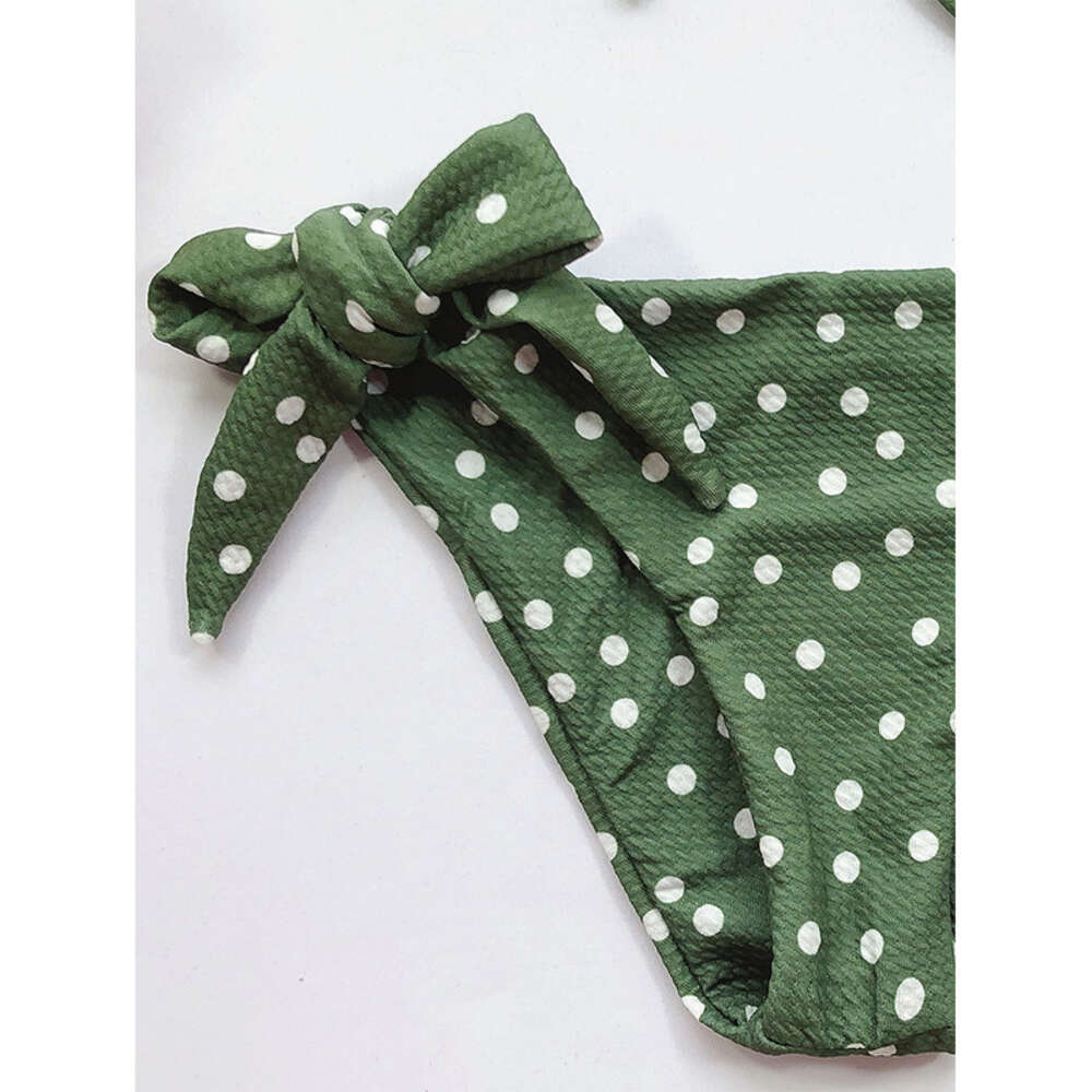 New Sexy Split Bikini Swimsuit for Women, Polka Dot Swimsuit Tie Up Bow Set