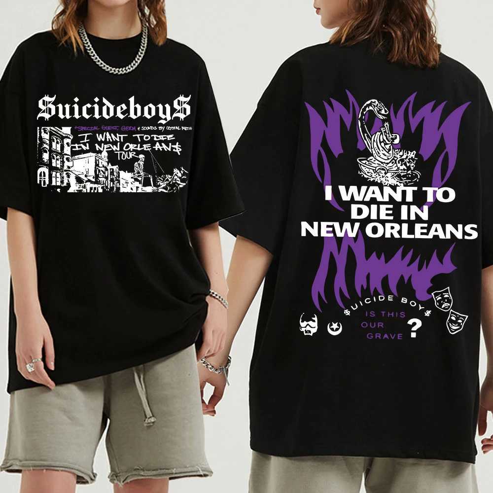 T-shirt féminin SuicideBoys G59 T-shirt Men Fashion Je veux mourir dans l'album de musique de la Nouvelle-Orléans Hip Hop T-shirts Streetwear Harajuku 240423