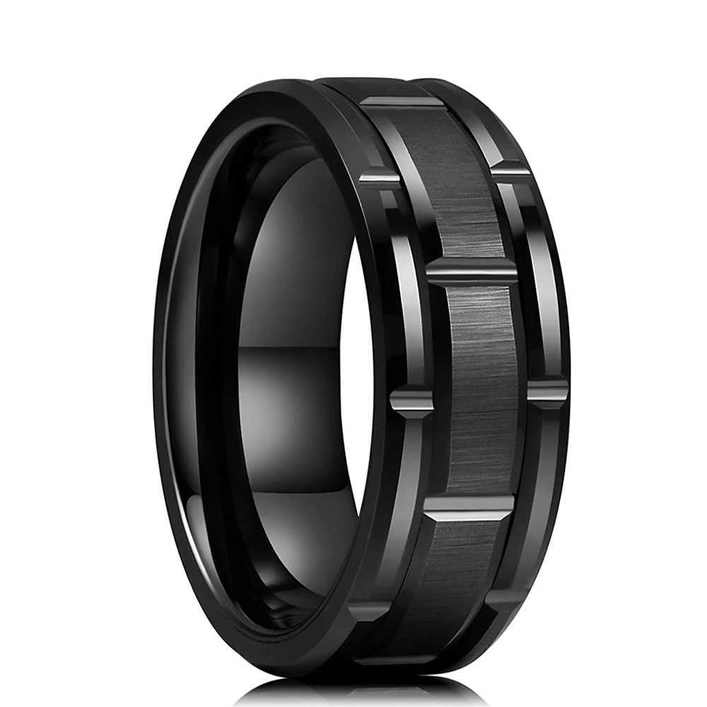 Anillos de boda Fashion Mens de 8 mm Grove Groove Edge biselado Tungsteno Anillo de fibra de carbono de boda Anillo de acero inoxidable para hombres para hombres