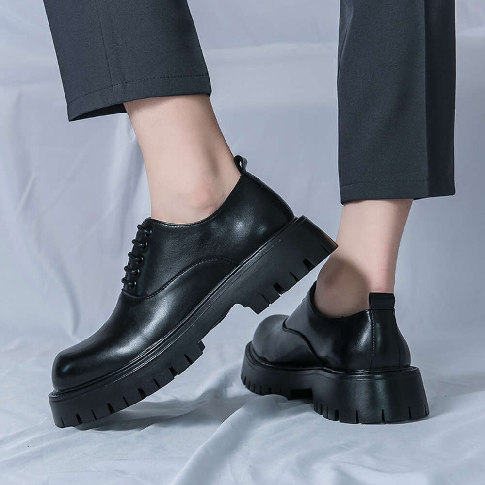 Glossy Patent Leather Retro Round-Toe Korea Style Thick Bottom Shoes Classic Formal Black Dress Oxford Office Hantera