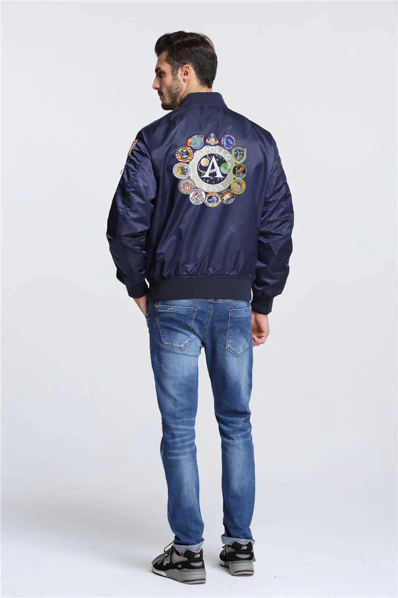 Jackets masculinos 2023 Novo Autumn Apollo Thin 100 Space Shuttle Missão Thin Ma1 Bomber Hip Hop US Air Force Pilot Flight Academy Mens Jacketsl2404