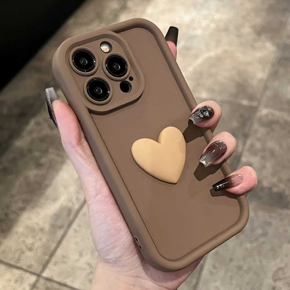 Mobiltelefonfodral 3D Candy Cute Love Heart Coffee Phone Fall för iPhone 15 Pro Max 11 12 13 14Pro Max Silikon Bumper Camera Protective Back Cover D240424