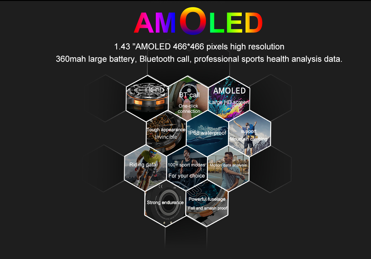 2024 AMOLED Smart Watch AK59 con schermata da 1,43 pollici BT Chiama la frequenza cardiaca di ossigeno Monitoraggio a doppio Smartwatch uomini