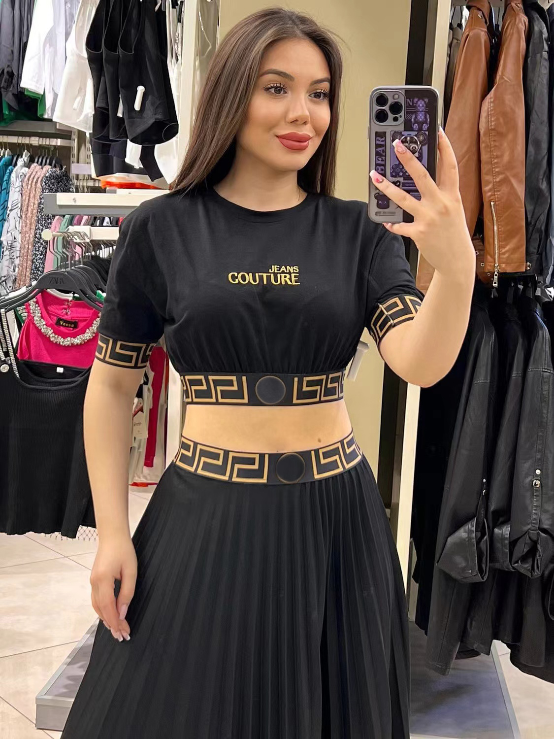 2024 new women's wear designer brand summer fashion logo short-sleeved women's knitted t-shirt girls high waist skirt casual dress, Asian size S-2XL