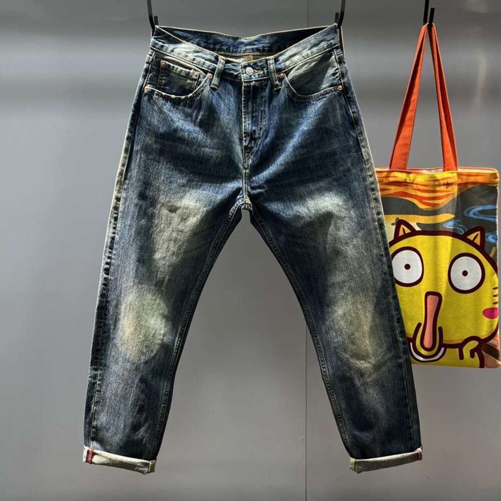 2023 Autumn/Winter New Washed Old Jeans For Men's Trendy Brand M Print Spliced Mandarin Duck Loose Large Straight 246121