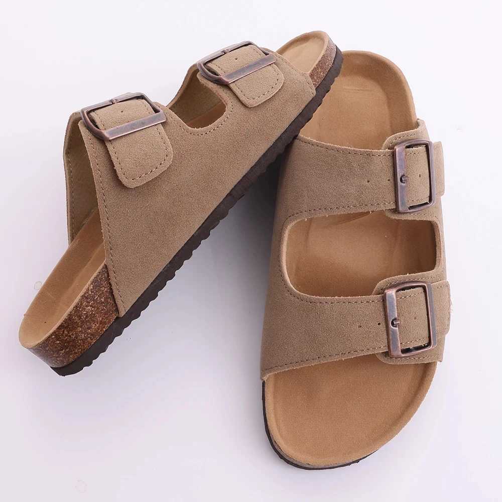 Slipper Kidmi Womens Cork Footbed Slide Sandal Summer Beach Sandaler Fashion House Mules Soft Soles Sandaler med justerbar Bucklel2404