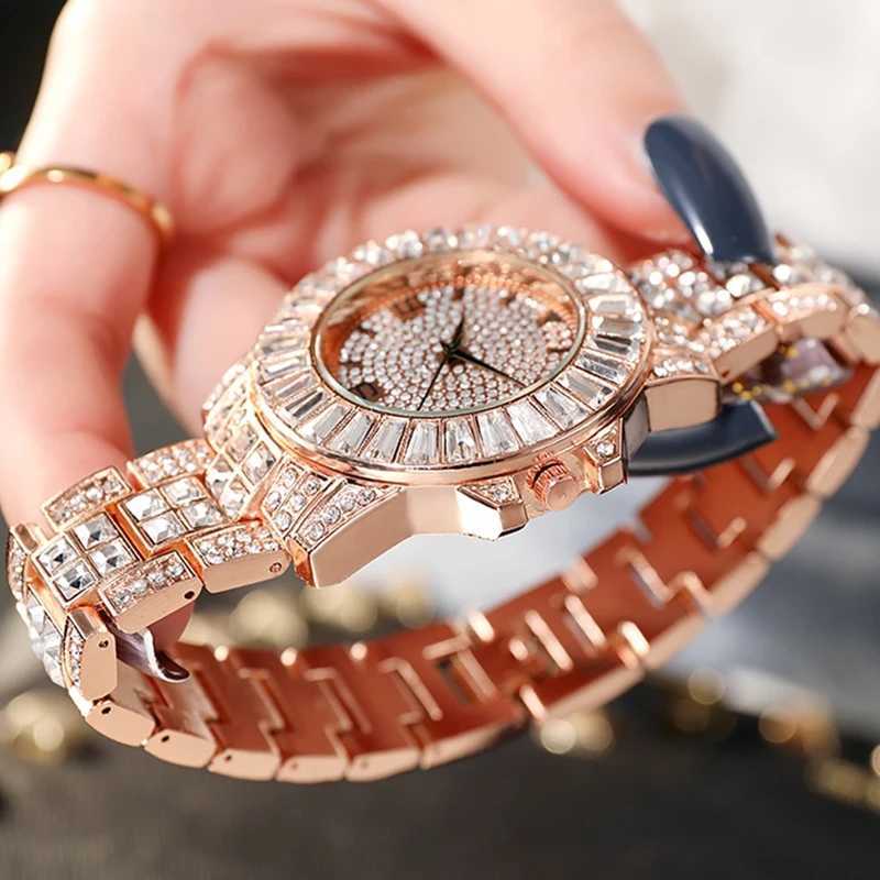 Zegarek moda kobiety luksusowe diamentowe zegarki stalowe bransoletka kwarcowy zegarek Rose Gold WomensWatch błyszcząca kryształowy relOJ Mujer 240423